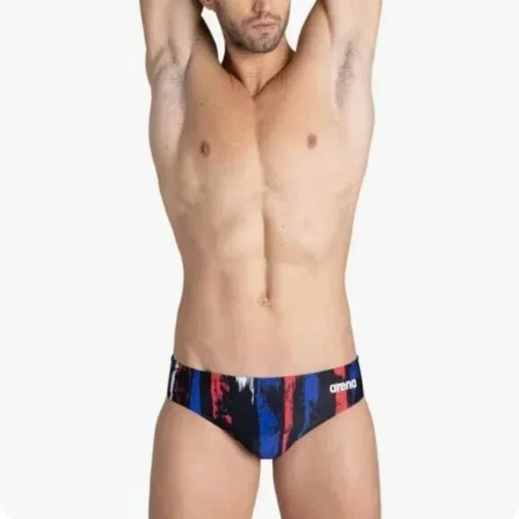 NWT Arena Team Painted Stripes Swim Brief - Picture 2 of 7